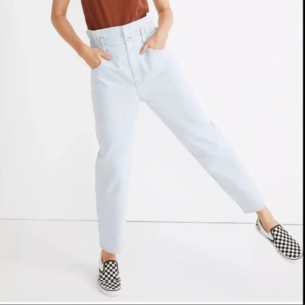 🌿 Madewell Paperbag Classic Straight Jeans Light‎ Wash High Rise Size 28